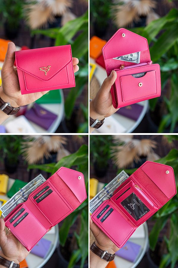Garbalia-Colombia Vegan Leather Mini Fuchsia Women's Wallet with Coin Eyes and Lots of Card Holders 1