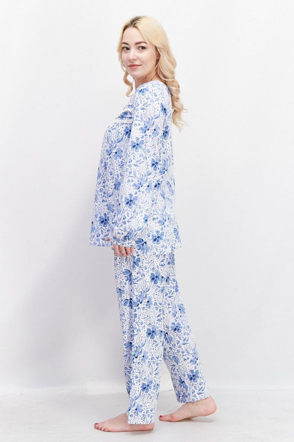 Celestial Dreams Women 2 Piece Printed Top And Pull On Pants Pajama Set Blue white Trendyol