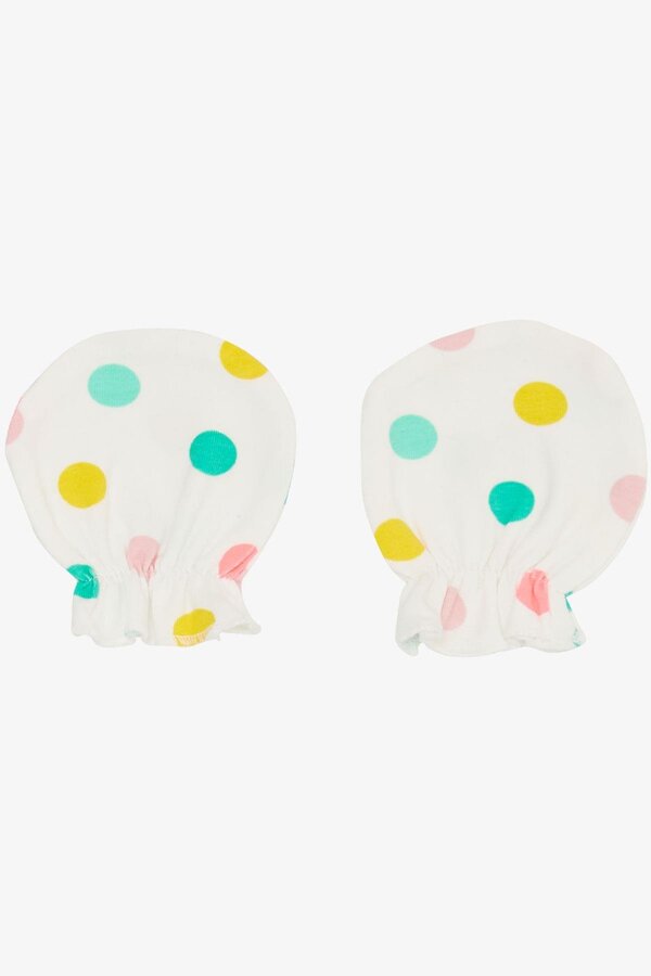 Breeze Yenidoğan Bebek Eldiveni Renkli Puantiyeli Beyaz