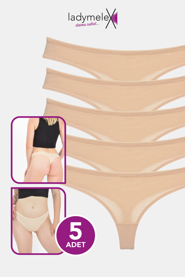 LadyMelex-Women's Thong, 5-Pack, Flesh Color Classic Thong, Daily Use, 100% Soft Fabric 1