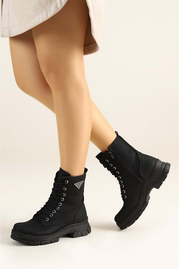 KOCAMANLAR Black Women s Boots Moonlight Rubber Sole and Wool Inside Trendyol