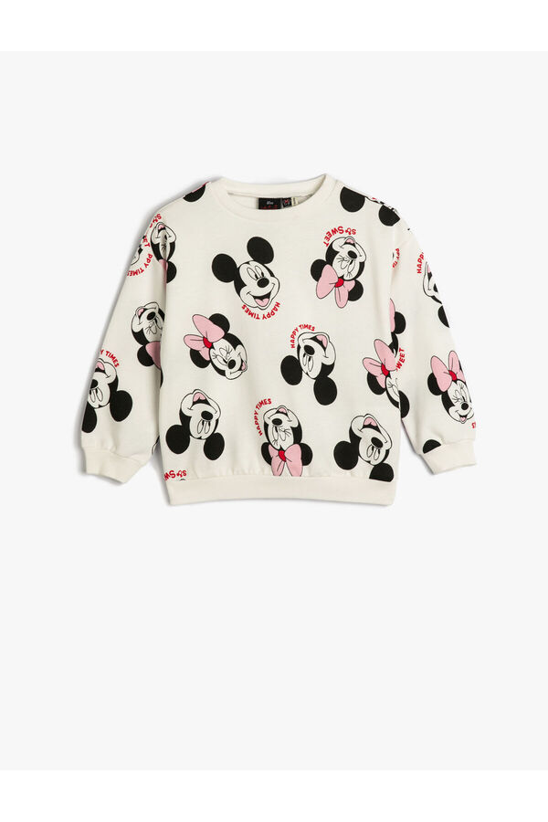 Koton Minnie Mouse Sweatshirt Lisanslı Uzun Kollu Bisiklet Yaka Şardonlu Pamuklu