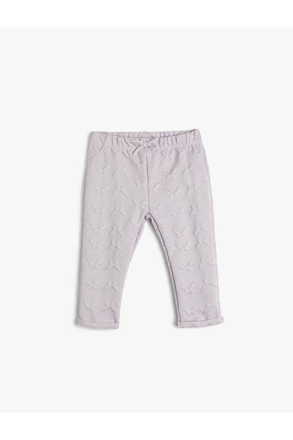 Koton-Sweatpants Butterfly Embossed Printed Elastic Waist 1