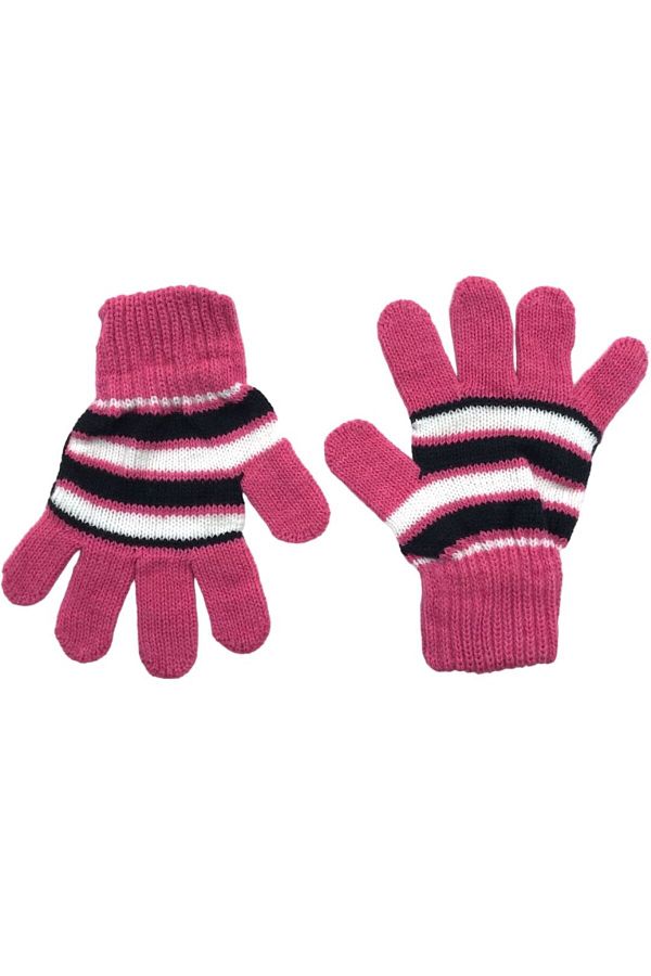 AXE SPORTSWEAR-Fuchsia and Black Striped Soft Knitwear Kids Gloves Glove - Winter Design 1