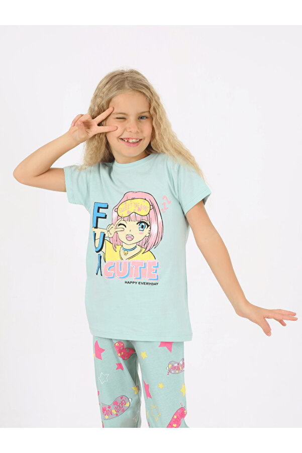 vitmo Kız Çocuk Kısa Kollu %100 Pamuklu Fun Cute Pijama Takımı