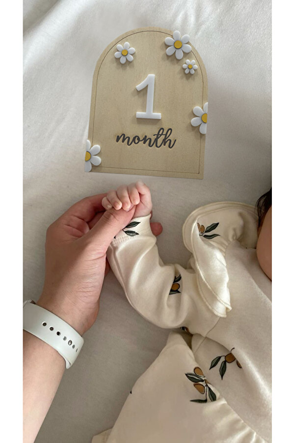 Home Doğal Ahşap Huş Kontra & Pleksi Rakamlı Bebek 12 Ay Anı Kartları | Fotoğraf Çekim Seti