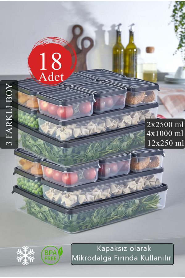 KRM HOME-18 Pieces Microwave Compatible Storage Container - 2X2500Ml, 4X1000Ml, 12X250Ml 1