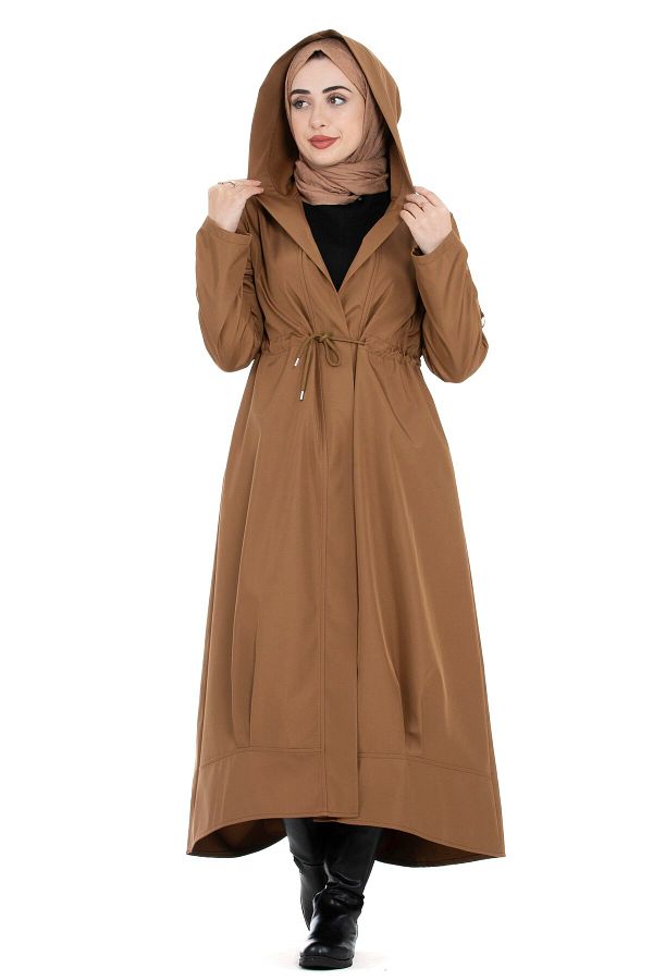 Sevitli Hooded Skirt Flounce Trench Coat tan Trendyol