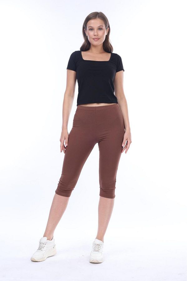 Tight Lady X Seruven Combed 100 Cotton Full Flexible Super Quality Brown Below the Knee Capri Leggings High Waist Trendyol