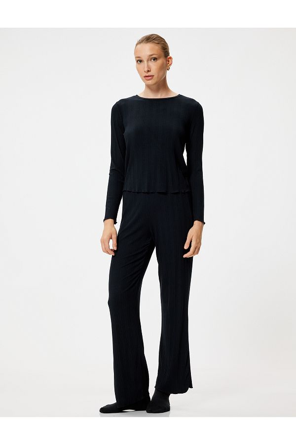 Koton-TextureD MoDal Pajama Bottom - Flat Leg anD StanDarD Waist ELastic 1