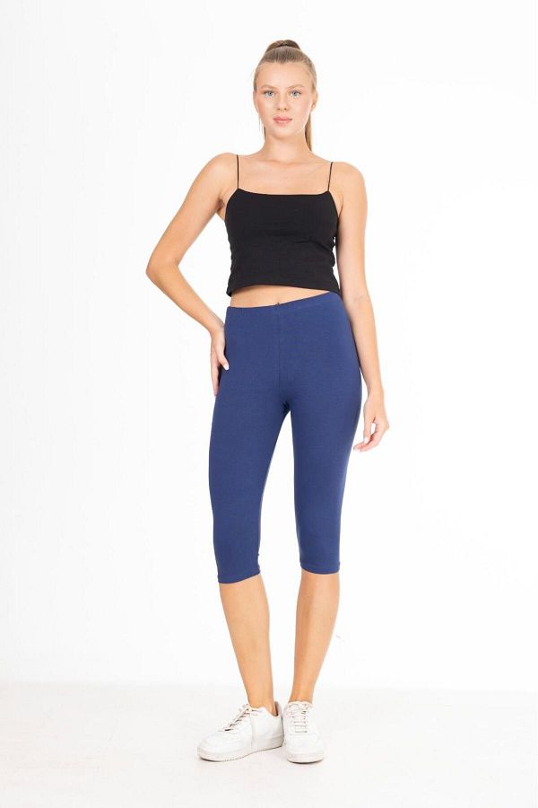 Tight Lady X Seruven Combed 100 Cotton Full Flexible Super Quality Indigo Below the Knee Capri Leggings High Waist Trendyol