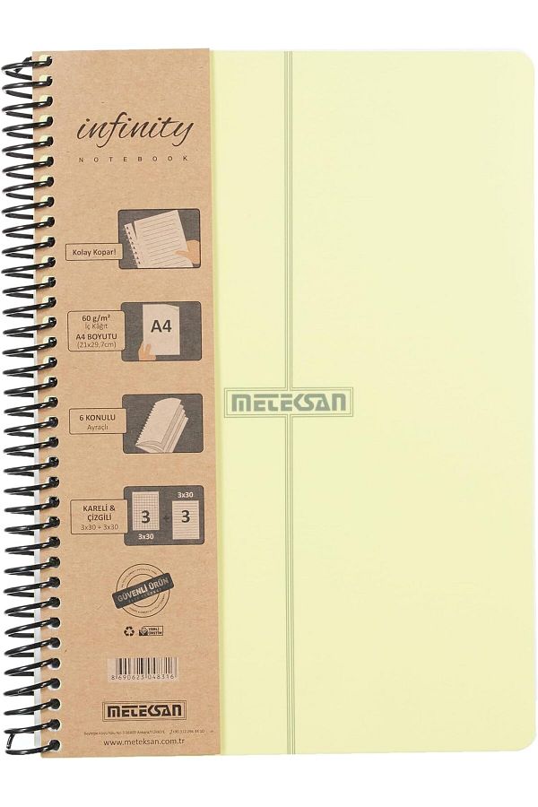 STOREMAX-سلسلة Infinity Pastel، مقاس A4، تحتوي على 6 موضوعات (3 مربعات، 3 خطوط) 180 ورقة من غلاف PP، دفتر ملاحظات حلزوني، 1