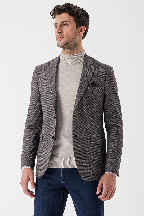 İmza-Jachetă clasică slim fit, cu model de prune, cu guler dublu, cu 6 picături1002235133 1