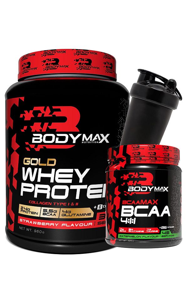 BODYMAX-Gold Whey Protein Powder 960 Gr Strawberry + Bcaamax Bcaa 585 Gr Watermelon + Shaker 1