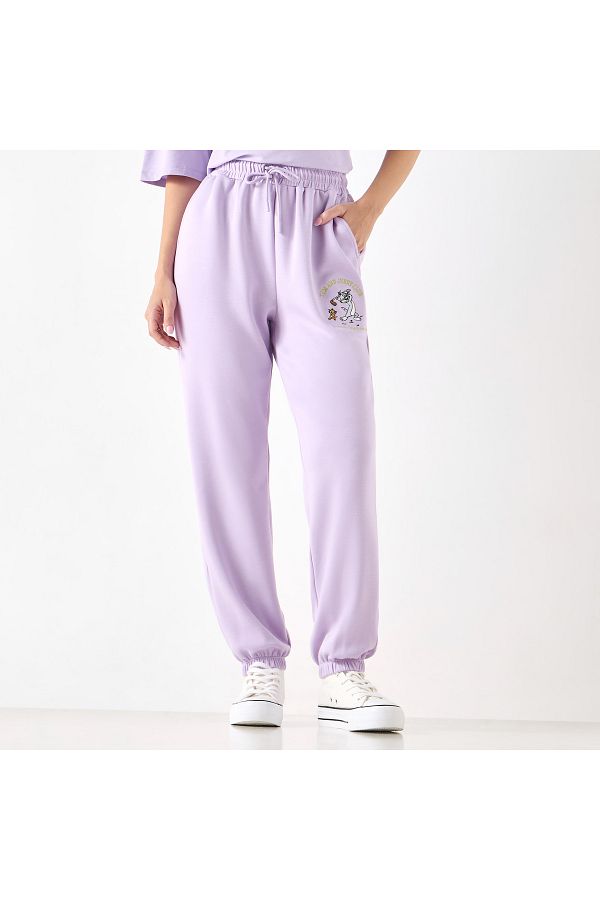 SP Characters-Tom and Jerry Embroidered Joggers with Drawstring Closure and Pockets 1