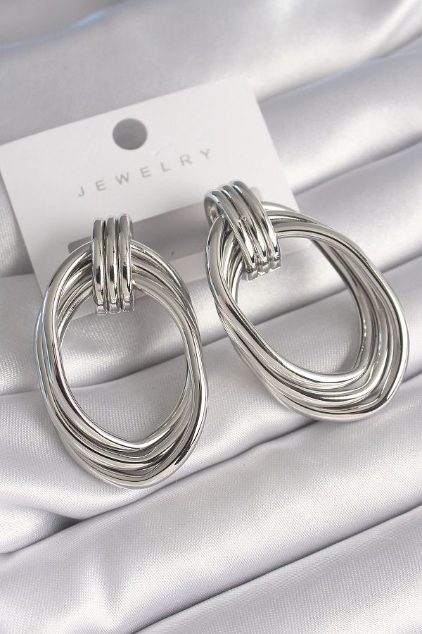 Skygo-Brass Silver Color Oval Model Women's Earrings - TJ-BKP8730 1