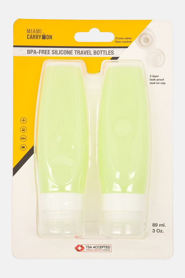 Miami Carry On-2 Piece Silicon Travel Bottles 89 ml, Lime Green 1