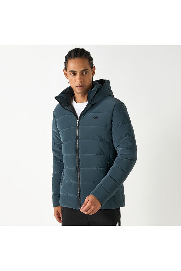 Kappa Solid Zip Through Puffer Jacket with Hood and Pockets Trendyol
