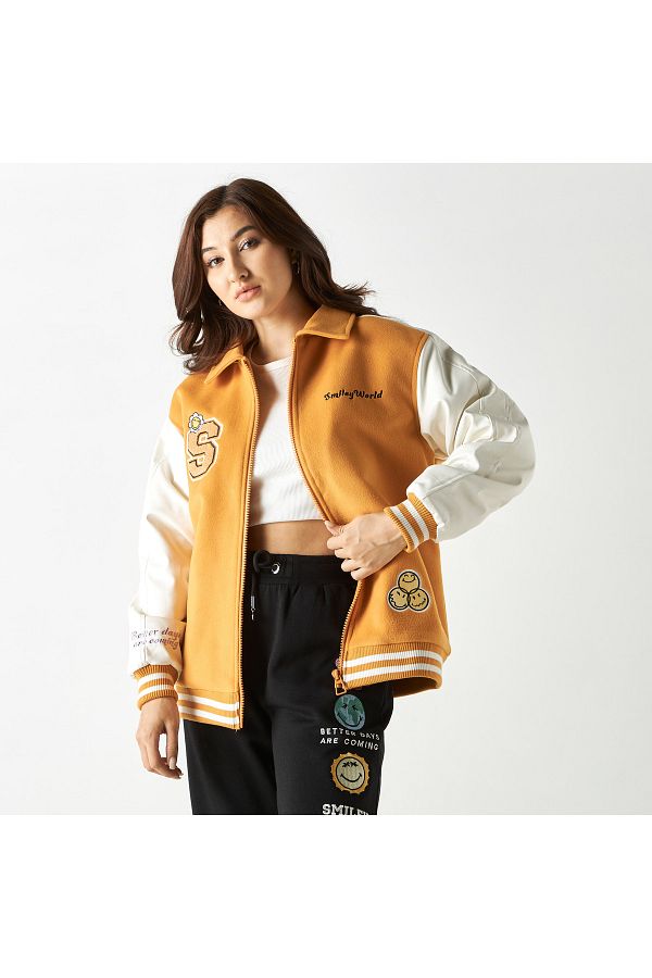 SP Characters-Smiley World Embroidered Zip Through Bomber Jacket With Pockets 1