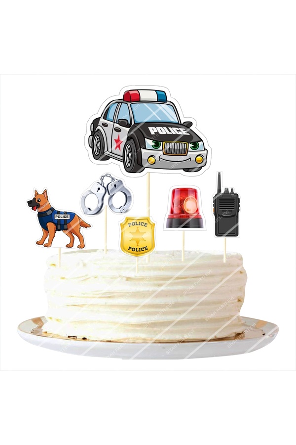 SİYAH PARTİ EVİ Polis Doğum Günü Pasta Süsü Seti