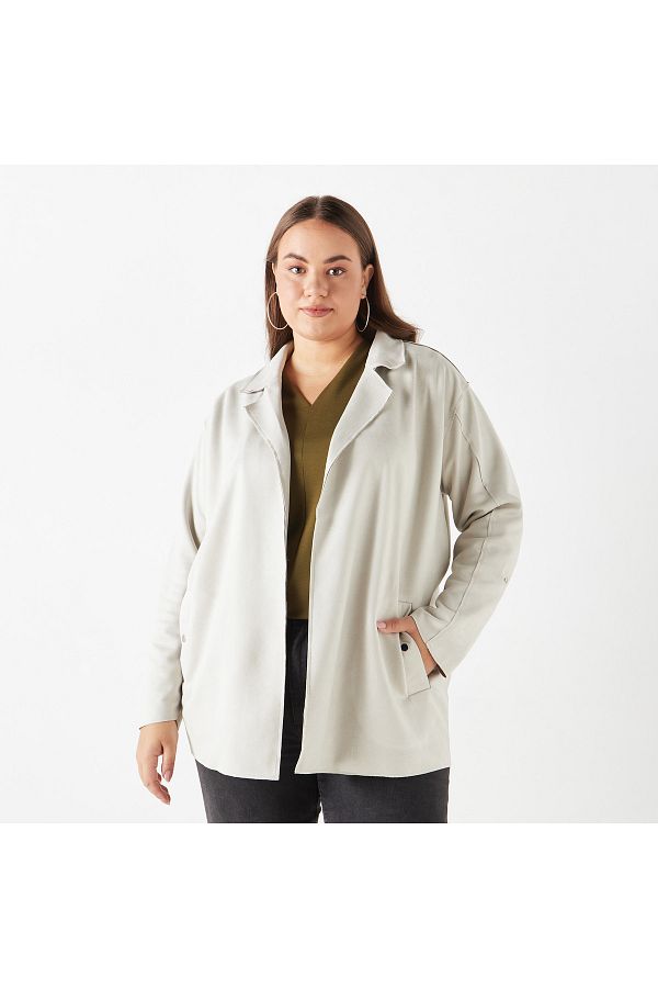 Ulla Popken-Plus Size Solid Open Front Jacket With Pockets 1