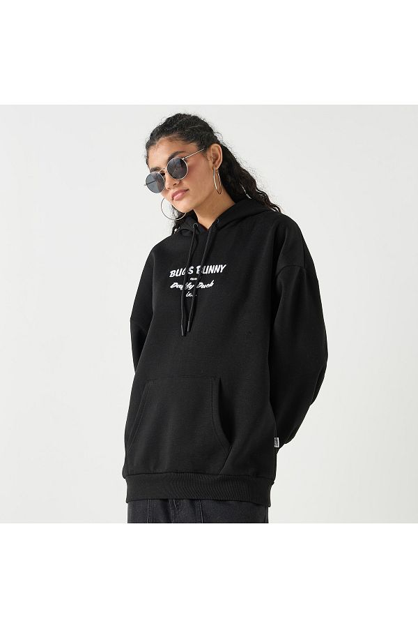 SP Characters-Bugs Bunny And Daffy Duck Print Hoodie With Kangaroo Pocket 1