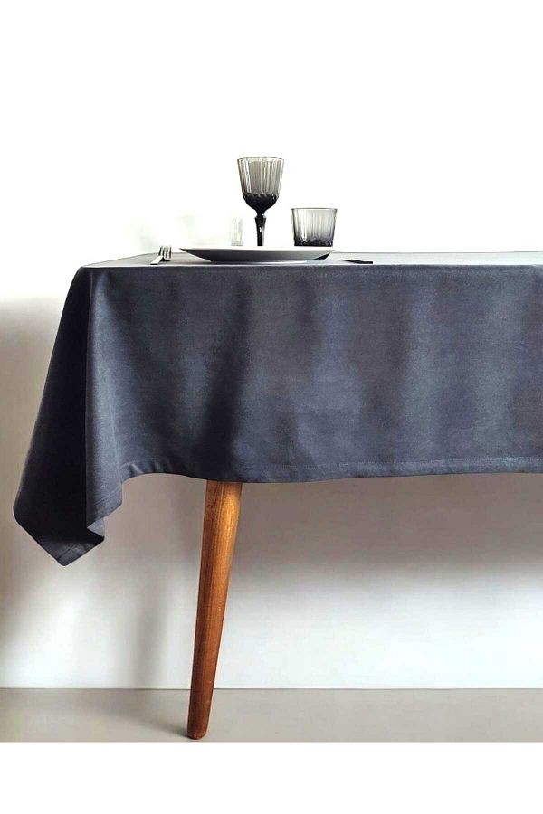 PİKKO HOME-Anthracite Gray Velvet Textured Dartless Tablecloth (Kd) 1