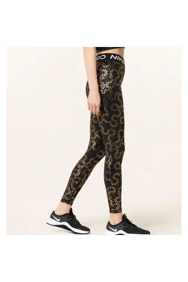 Nike Pro Sparkle Swoosh Graphics Mid Rise Training Black Shiny Women s Leggings Trendyol