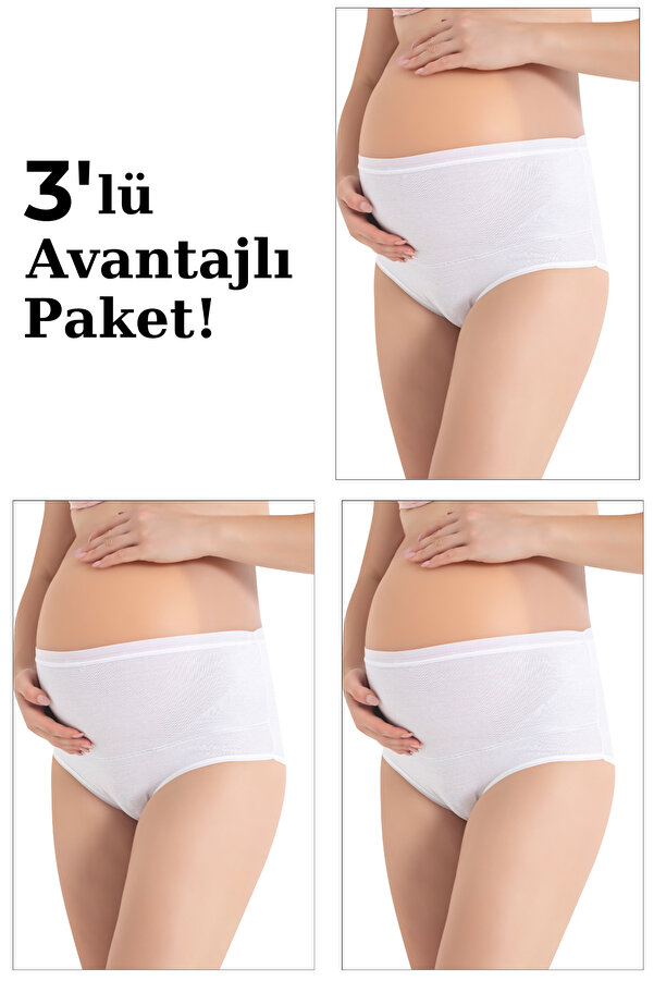 Arma Yıldız 3'lü Paket Kadın Beyaz Pamuklu Likralı Yüksek Bel Hamile Lohusa Külot Esnek ve Rahat Kumaş