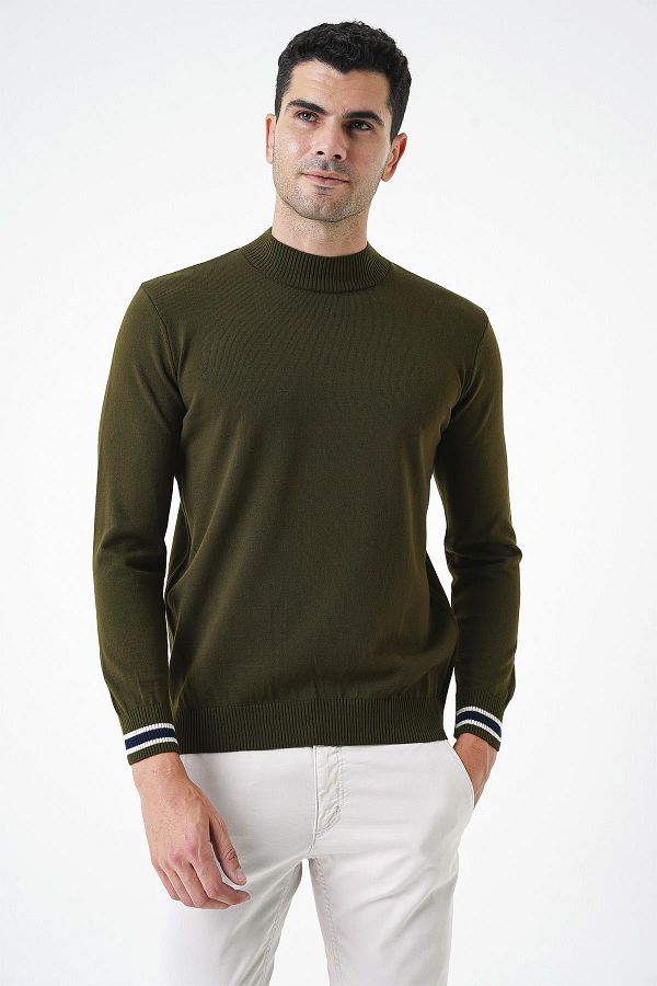 CHUBA-Men's Khaki Half Fisherman Knitwear Sweater 20w153 1