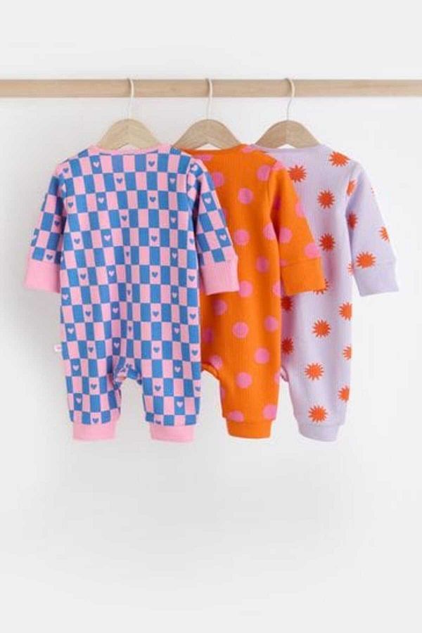 Next Baby 100 Cotton Orange Shiny Heart Flower Patterned 3 Piece Jumpsuit Set Trendyol