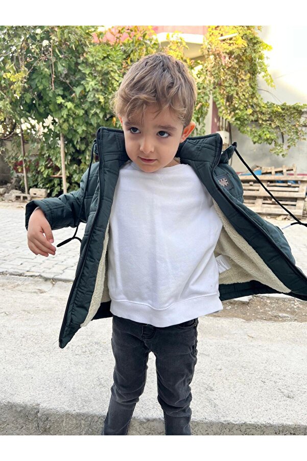 FREE ARSLAN COLLECTİON Erkek Kapitne Çocuk Bebe Siyah İçi Peluş Astarlı Çıkarılabilen Kapüşonlu Çocuk Bebe Mont