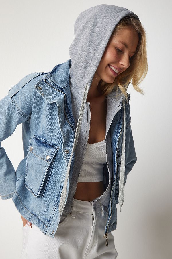 Women's sweatshirt jean jacket best sale