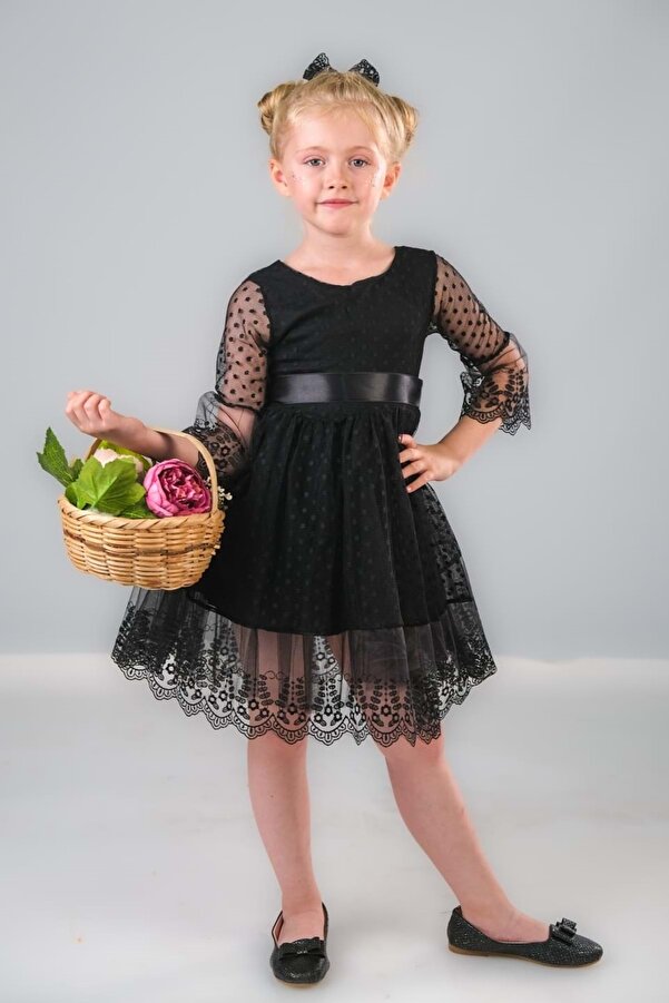 Mnk Dream Luxury Dantel Kız Çocuk Elbise MNK0327 SİYAH