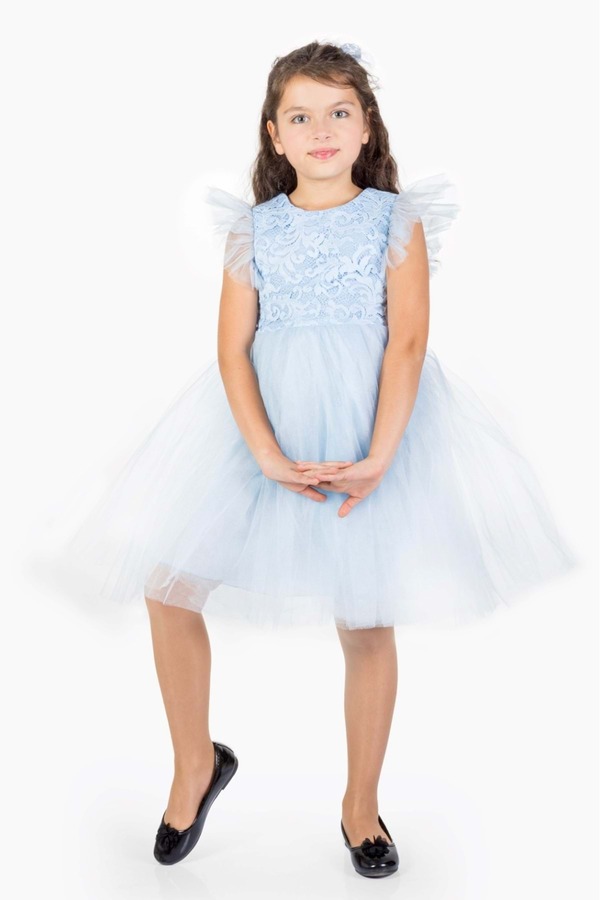 Mnk Baby&Kids Roza Dantel Tütü Kız Çocuk Abiye Elbise MNK0546 BEBE MAVİ