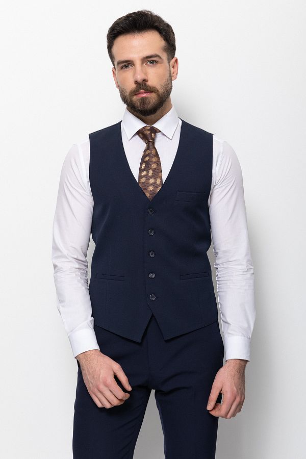 Mcr-Plain Navy Blue Color Slim Fit Classic Men's Vest 1