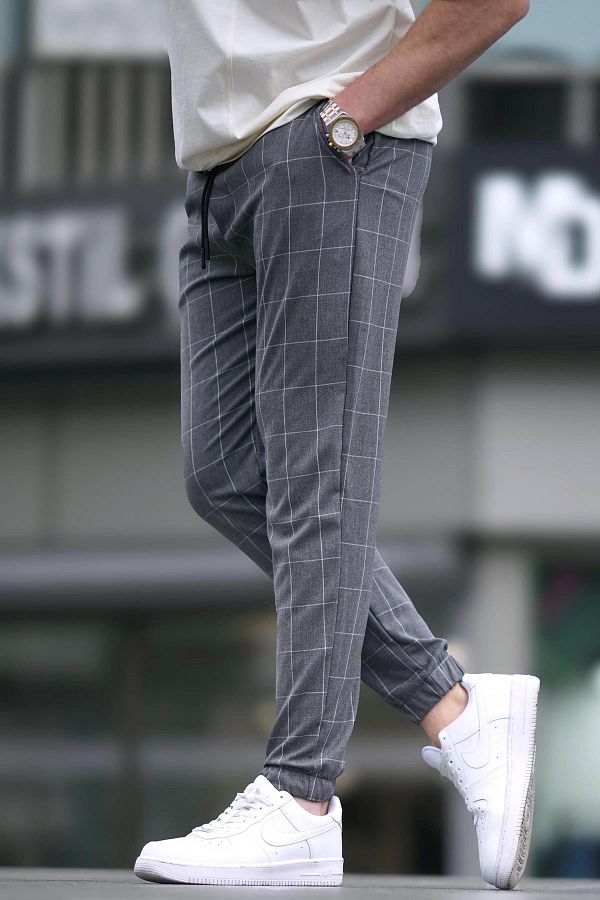 Madmext-Καρό Anthracite Jogger Mad4081 1