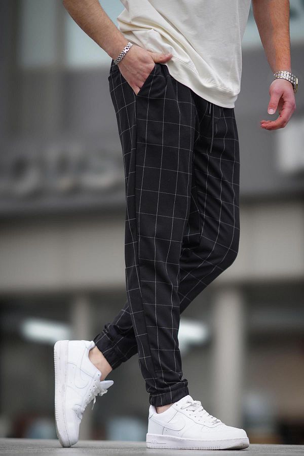 Black checkered joggers shop
