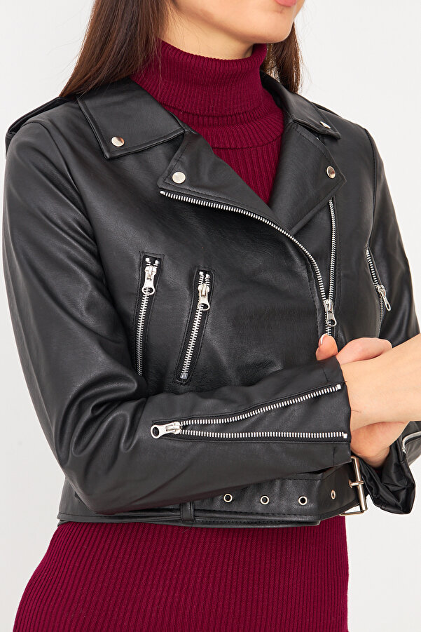 SORTEÈ Schwarze Lederjacke für Damen aus Leder mit Reißverschluss