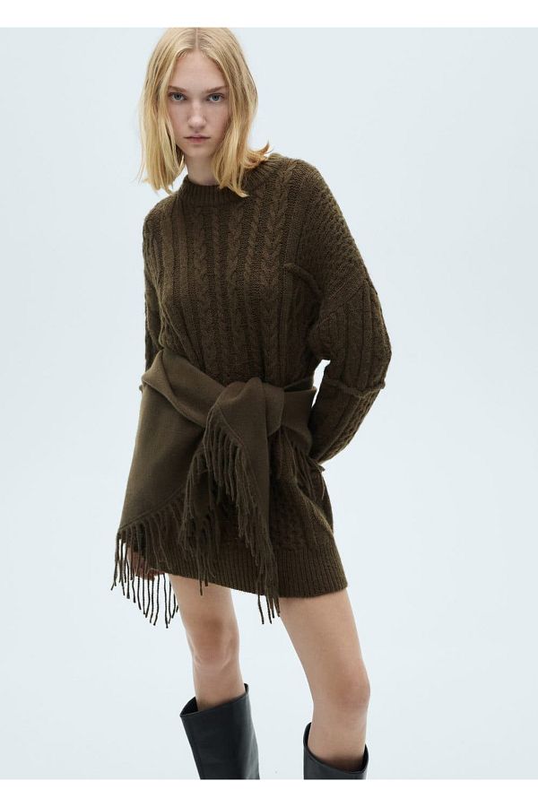 MANGO Woman-Knitted Patterned Dress 1