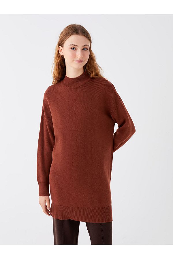 LC Waikiki-Lw – Halber Rollkragenpullover, einfarbig, langärmelig, übergroße Damen-Strick-Tunika 1