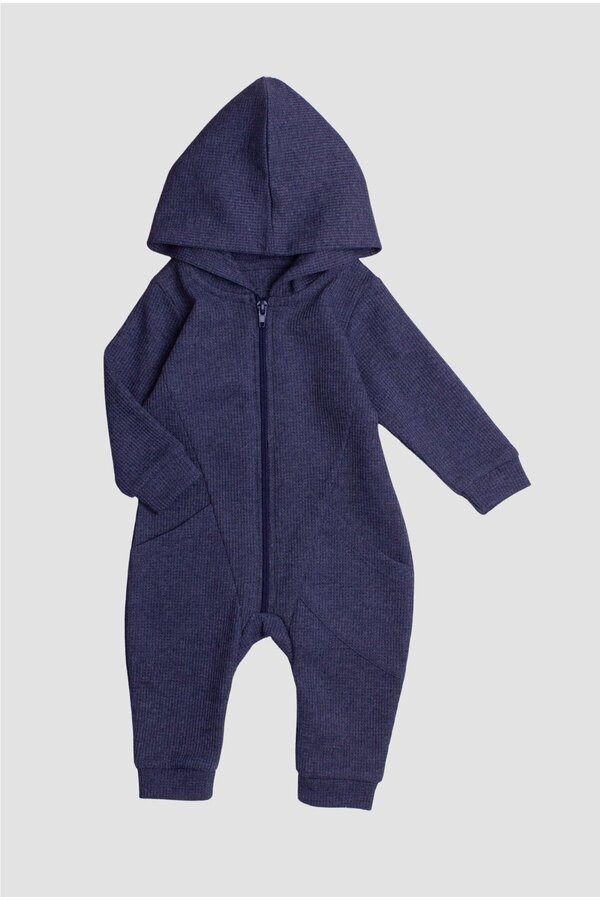 Chicsy Baby Waffle Görselli Tatlı Fermuar Kapamalı Cepli Kapüşonlu Pamuklu Bebek Tulum