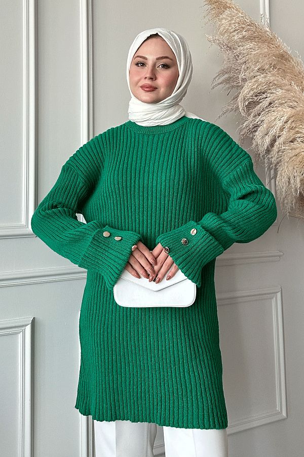 InStyle Emerald Knitwear Sweater with Layered Sleeves and Button Detail Trendyol