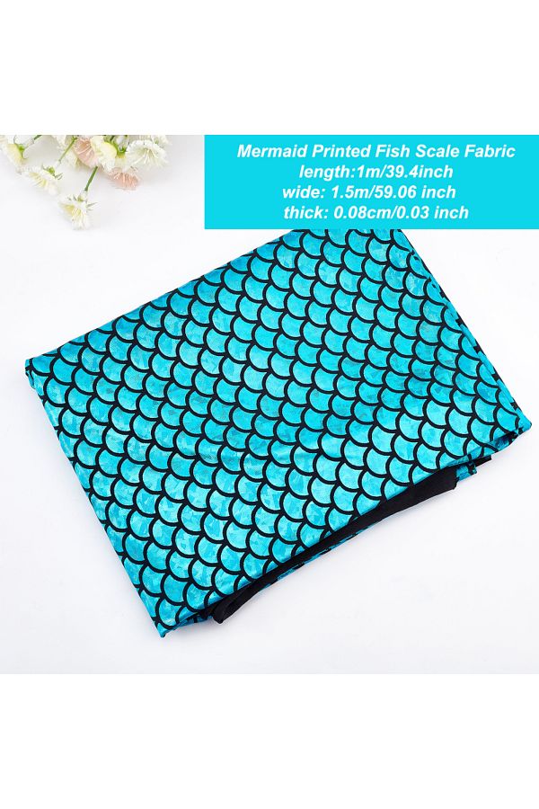 Choice-Mermaid Scales Fabric 39.4x59inch Dark Cyan Hologram 2 Way Stretch Fish Scale Fabric Sparkly Span... 1