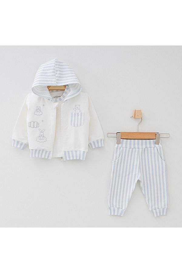 Aziz Bebe-Cloud Patterned Baby Top and Bottom 3-Piece Cardigan Set Size 3 Months - 36 Months 1