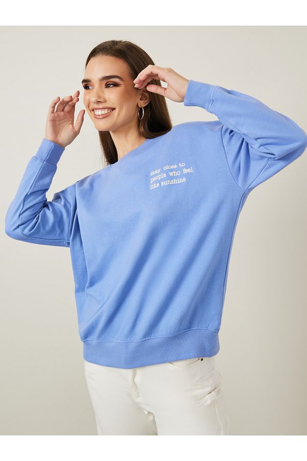 Styli Oversized Embroidered Slogan Sweatshirt Trendyol