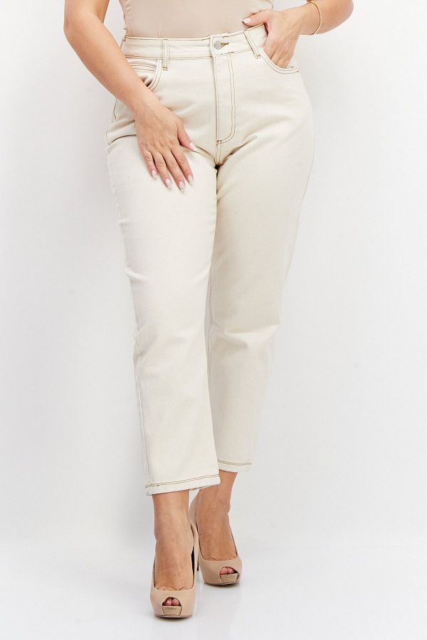 Reclaimed Vintage-Women Regular Fit Solid Non Stretchable Denim Jeans, Off White 1