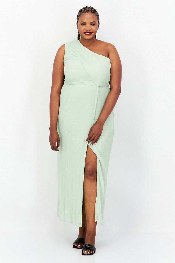 Yaura Women Plus Size Bridesmaid Textured Maxi Dress Mint Green Trendyol