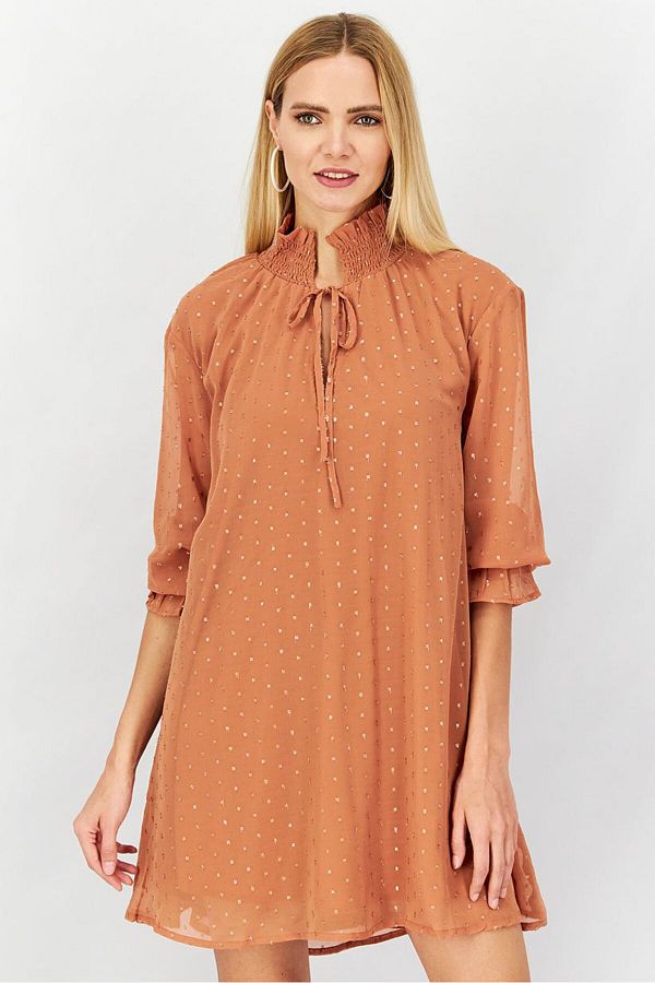 Violet Romance-Women Textured Mini Dress, Brown 1