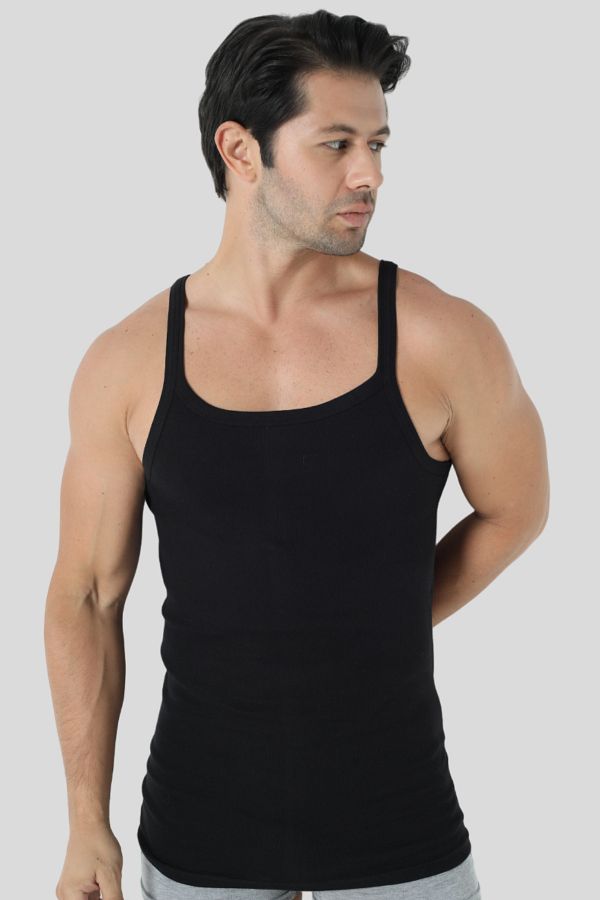 Arma Yıldız-Men's Black 100% Cotton Ribbed Thin Strap Tank Top 1